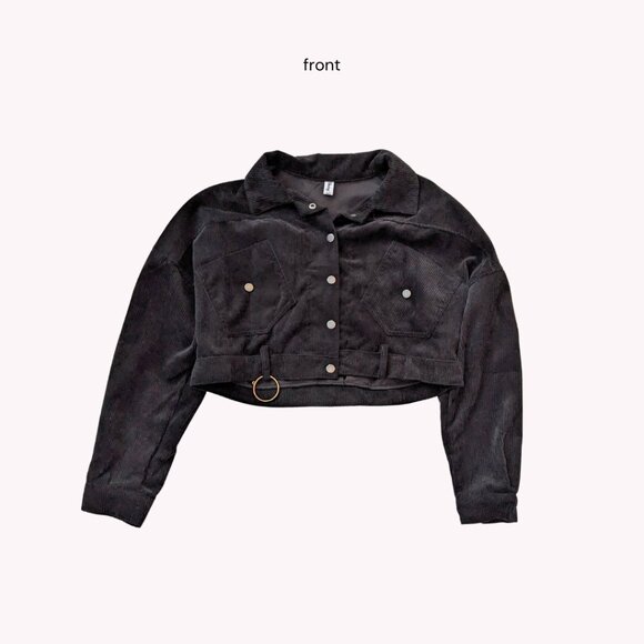 yesstyle cropped black corduroy jacket | womens jackets outerwear - Picture 2 of 3